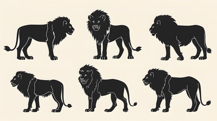 Obraz premium Six Elegant Black Silhouettes Of Majestic Lions