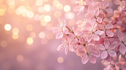 Pink flowers on a warm pink background. With a subtle bokeh effect and lots of space, create a dreamy, romantic atmosphere.