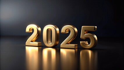 Shiny golden 2025 numbers with glowing sparkles, dark background. Festive, elegant design, for New Year greetings or event invitations