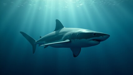 Fototapeta premium A shark gliding through the open ocean, conveying its strength and grace in the vast expanse of the sea.