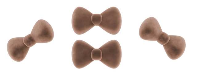 soft brown colored bows or ribbons, 3d icon bows, transparent background, png