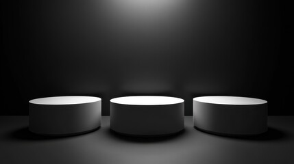 Three Cylindrical Platforms In A Dark Room
