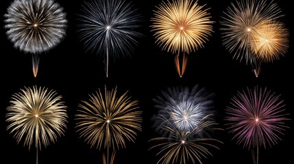 Fototapeta premium A collection of colorful fireworks against a black background.