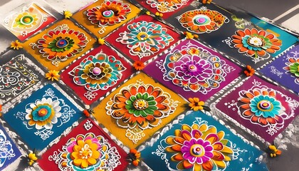 Fototapeta premium colorful rangoli patterns with flowers and mandalas