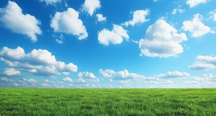 Obraz premium Beautiful Sky with Blue and White Clouds Floating Above Lush Green Grassland