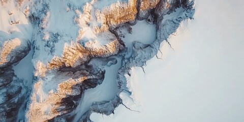 Aerial View of Crumbling Glacier in Winter Wonderland
