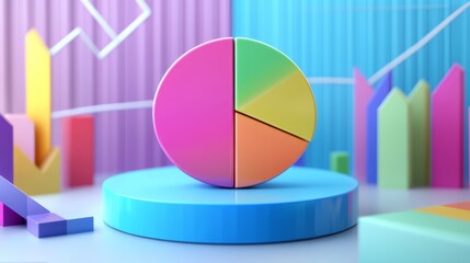 Colorful Geometric Shapes with Pie Chart on Blue Base Surface