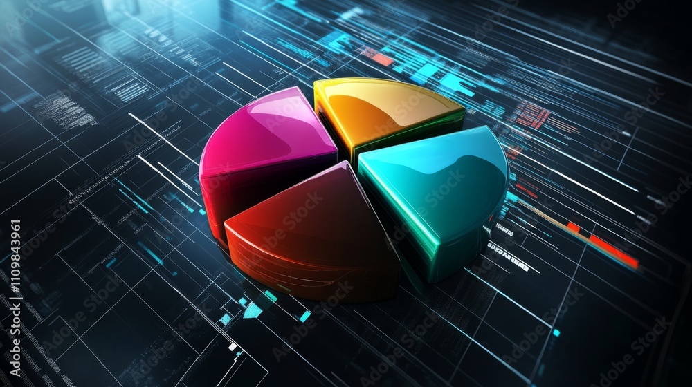 Aufkleber Colorful Pie Chart on Digital Background with Data Visualizations