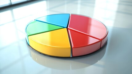 Obraz premium Colorful Pie Chart Representation on a Glossy Table Surface