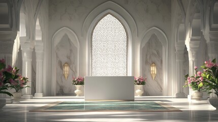 Naklejka premium Elegant White Palace Interior With Floral Accents