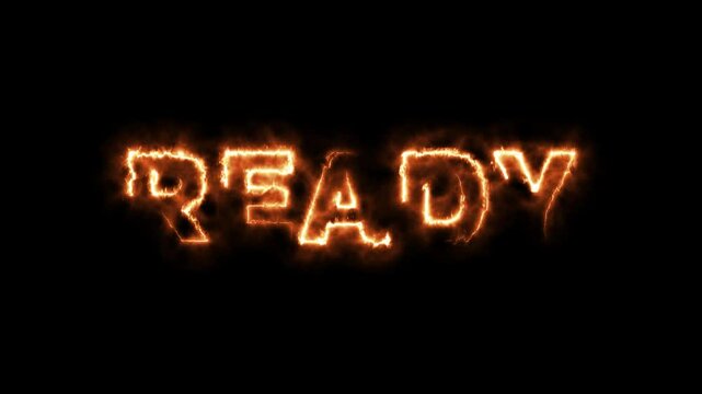 Ready text fire lines neon light animation effect isolated on dark background