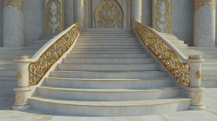 Elegant Marble Staircase With Gilded Railings And Intricate Design