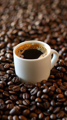 Fototapeta premium A white coffee cup with a brown liquid in it