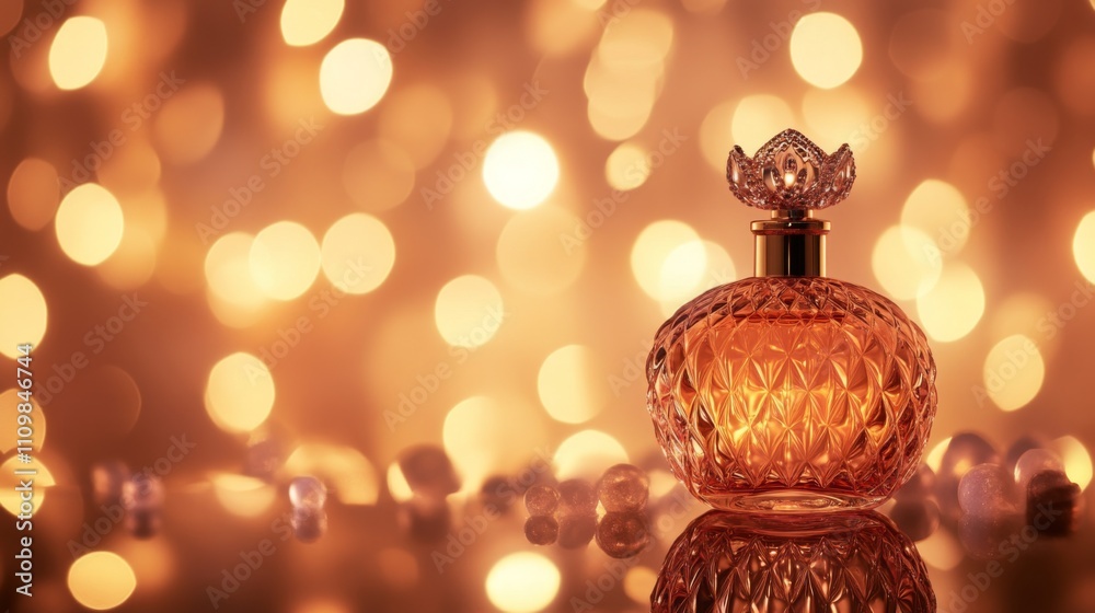 Poster Elegant Perfume Bottle with Soft Golden Bokeh Background