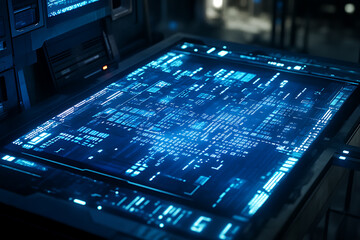 Obraz premium Blue digital binary data on a computer screen, creating a futuristic, high-tech atmosphere with flowing numbers and abstract patterns