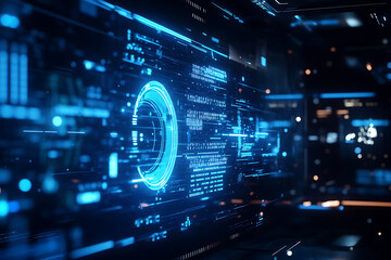 Obraz premium Blue digital binary data on a computer screen, creating a futuristic, high-tech atmosphere with flowing numbers and abstract patterns