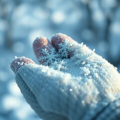 Close-up of intricate white felt patterns under a layer of snow, snow-covered patterns, frosty details, white felt fabric, delicate patterns., icy feel