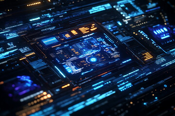 Obraz premium Blue digital binary data on a computer screen, creating a futuristic, high-tech atmosphere with flowing numbers and abstract patterns