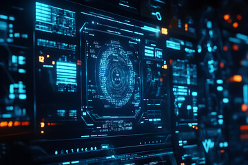 Obraz premium Blue digital binary data on a computer screen, creating a futuristic, high-tech atmosphere with flowing numbers and abstract patterns