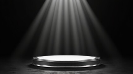 Illuminated Circular Platform Under Spotlight Rays