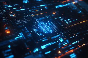 Blue digital binary data on a computer screen, creating a futuristic, high-tech atmosphere with flowing numbers and abstract patterns