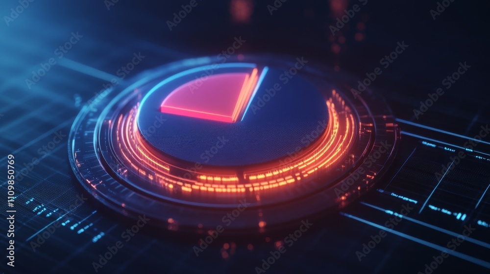 Aufkleber futuristic circular design with neon glow and digital textures