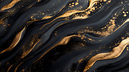 A luxury abstract background with shimmering gold lines curving over a matte black surface, creating a timeless and refined design. Shimmering. Illustration