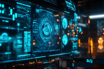 Obraz premium Blue digital binary data on a computer screen, creating a futuristic, high-tech atmosphere with flowing numbers and abstract patterns