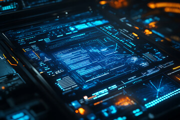 Obraz premium Blue digital binary data on a computer screen, creating a futuristic, high-tech atmosphere with flowing numbers and abstract patterns