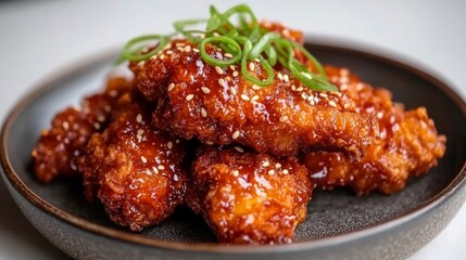 Fototapeta premium Crispy Chicken Wings Glazed with Sweet and Spicy Sauce on Plate