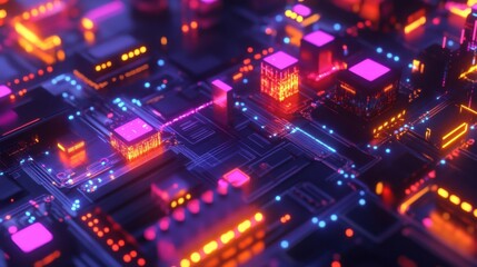 Abstract Colorful Circuit Board Background with Neon Elements