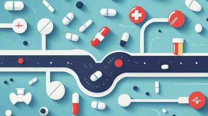 Colorful Medication and Healthcare Icons on a Blue Background