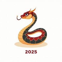 Fototapeta premium Illustration of a snake symbolizing the 2025 Year of the Snake in Chinese Zodiac traditions.