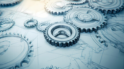 Engineering expertise showcased by hand drawing meticulous gear systems, essential for mechanical innovation, precise blueprint work. Mechanical. Illustration