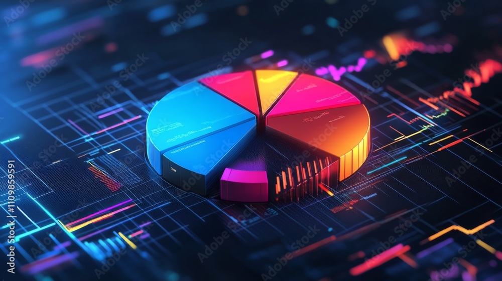 Leinwandbilder colorful data visualization with pie chart on digital background