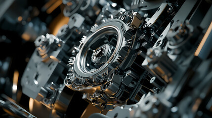 Close-up of interlocking gears in a mechanical system, showcasing engineering precision. Mechanical. Illustration