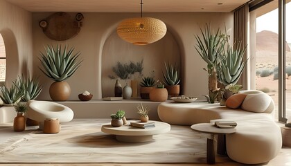 Modern desert-inspired living room decor contemporary home interior design minimalist environment serene viewpoint