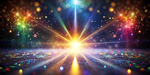 Naklejka premium Radiant Burst of Light and Sparkling Glitter on Dark Background