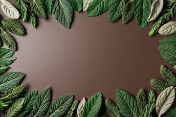 3D Textured Herb Leaf Panoramic Background in Latte Green for Organic Skincare Marketing