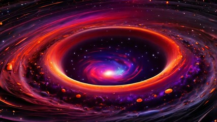 Obraz premium AI GENERATE background, A cosmic black hole surrounded by a gradient swirl of red, orange, and purple
