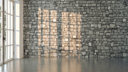 Large luxury modern bright interiors Living room mockup illustration 3D rendering image