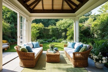 Fototapeta premium Peaceful Garden Room Design Bathed in Natural Light for a Tranquil Atmosphere
