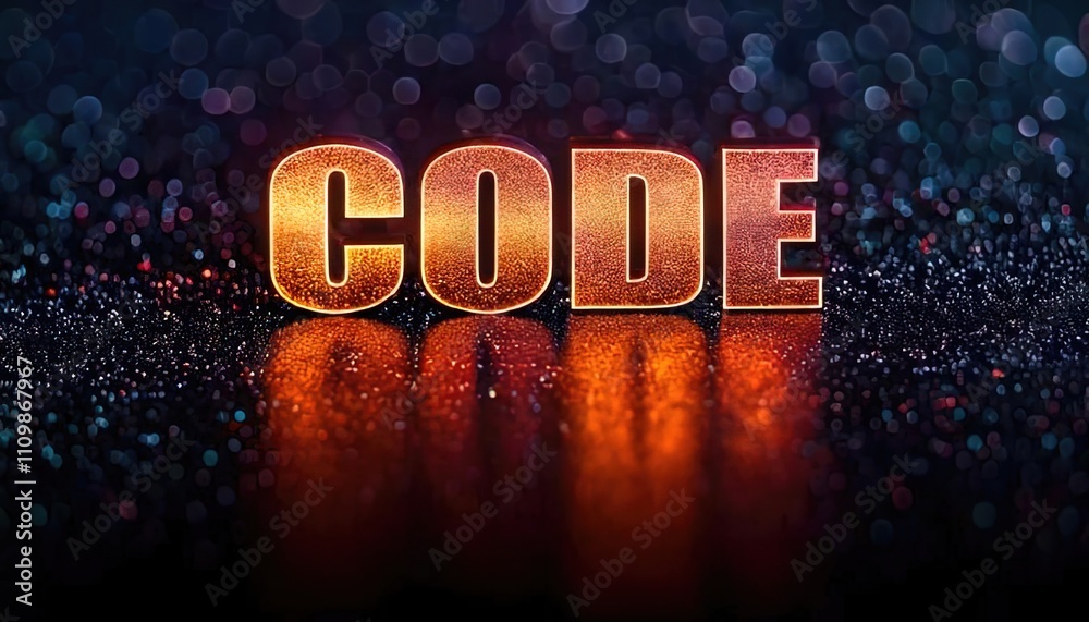 Poster illuminated text code on sparkling background