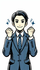 People material - image of a nice young businessman posing with guts 人物素材ーガッツポーズしてる若い男性会社員サラリーマン風イメージ