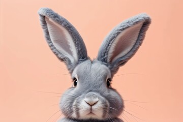 Obraz premium Easter Bunny Design with Fluffy Grey Ears on Peach Background