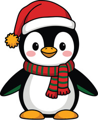 christmas, santa, claus, cartoon, holiday, winter, hat, vector, illustration, xmas, santa claus, red, fun, gift, snow, snowman, cute, isolated, white, happy, season, animal, funny, penguin, december