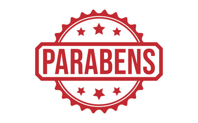 PARABENS Red rubber stamp on white background. PARABENS stamp sign. PARABENS stamp.