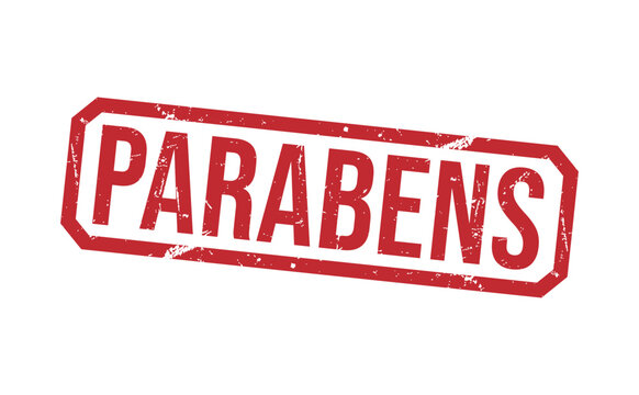 PARABENS Red rubber stamp on white background. PARABENS stamp sign. PARABENS stamp.