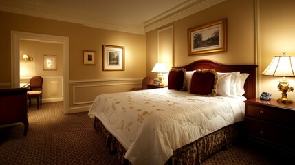 Elegant Hotel Room with Luxurious Decor and Cozy Atmosphere