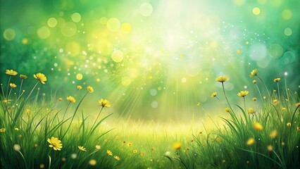 Fototapeta premium Enchanted Meadow Sunlit Springtime Field with Yellow Wildflowers and Sparkling Dust